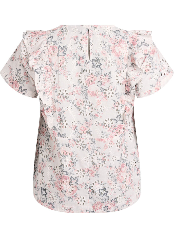 Cotton blouse with broderie anglaise and ruffles, Red, Packshot image number 1