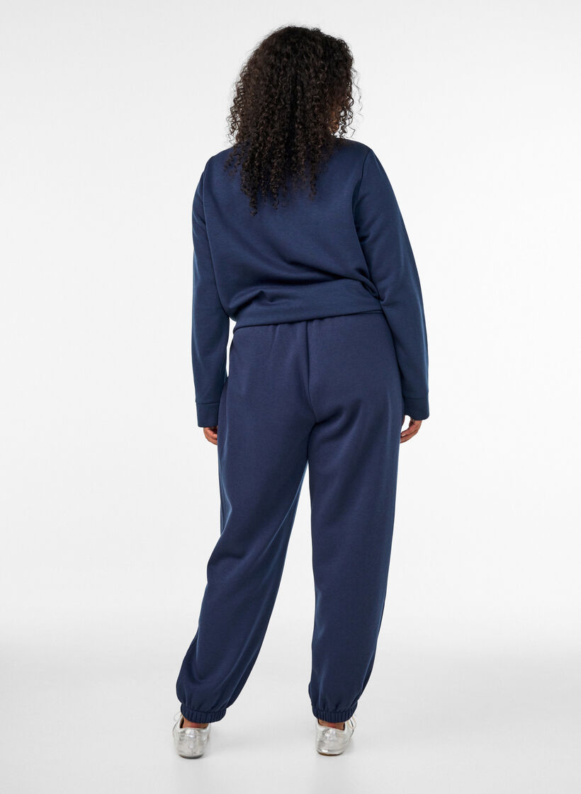 High-waisted sweatpants with drawstring, Blue, Model image number 1