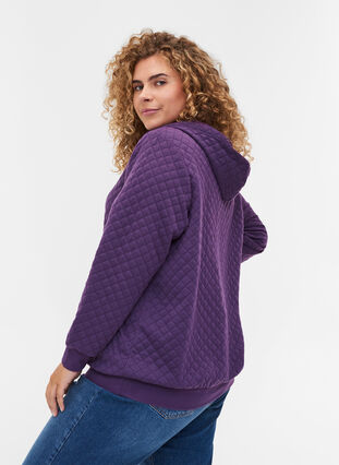 Sweater cardigan with a hood a zip, Loganberry, Model image number 1