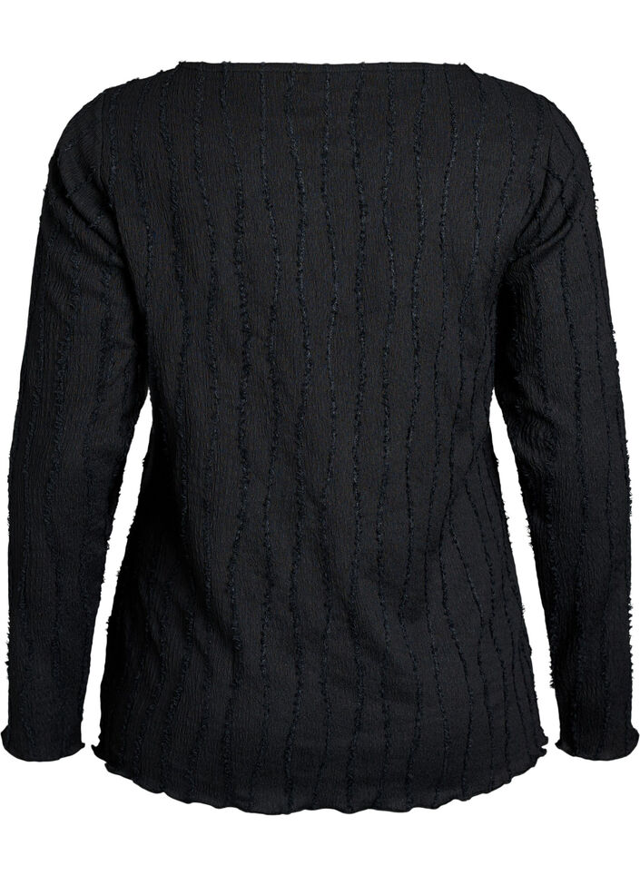 Jersey blouse with a wavy texture, Black, Packshot image number 1