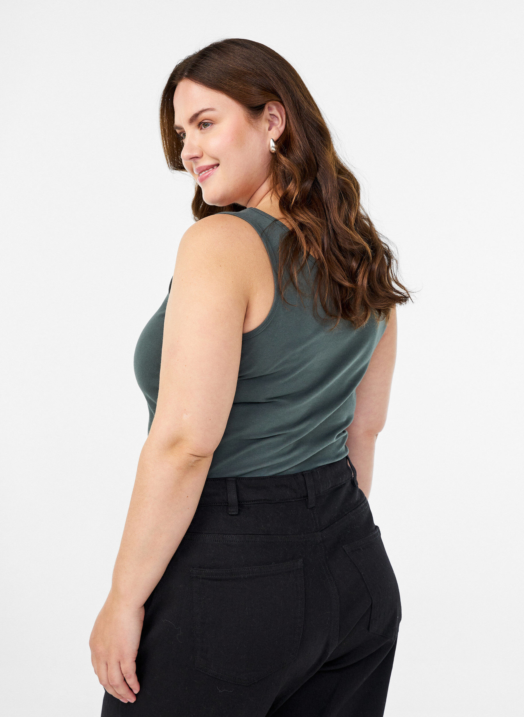 Zizzifashion Solid color basic top in cotton, Green, Model image number 2