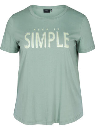 Short-sleeved cotton t-shirt with a print, Chinois Green SIMPLE, Packshot image number 0