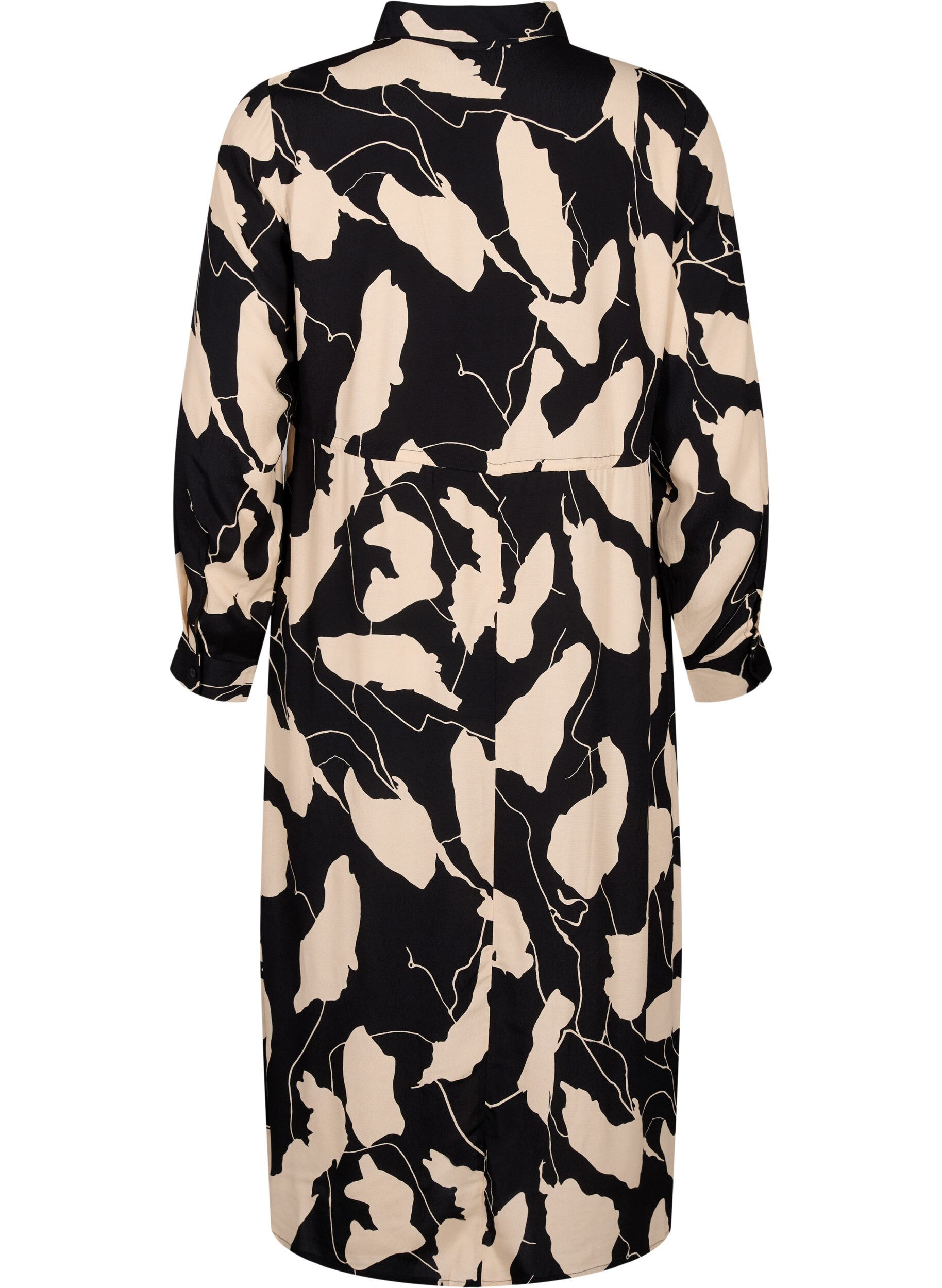 Zizzifashion Long-sleeved midi dress in viscose with print, Black AOP, Packshot image number 1