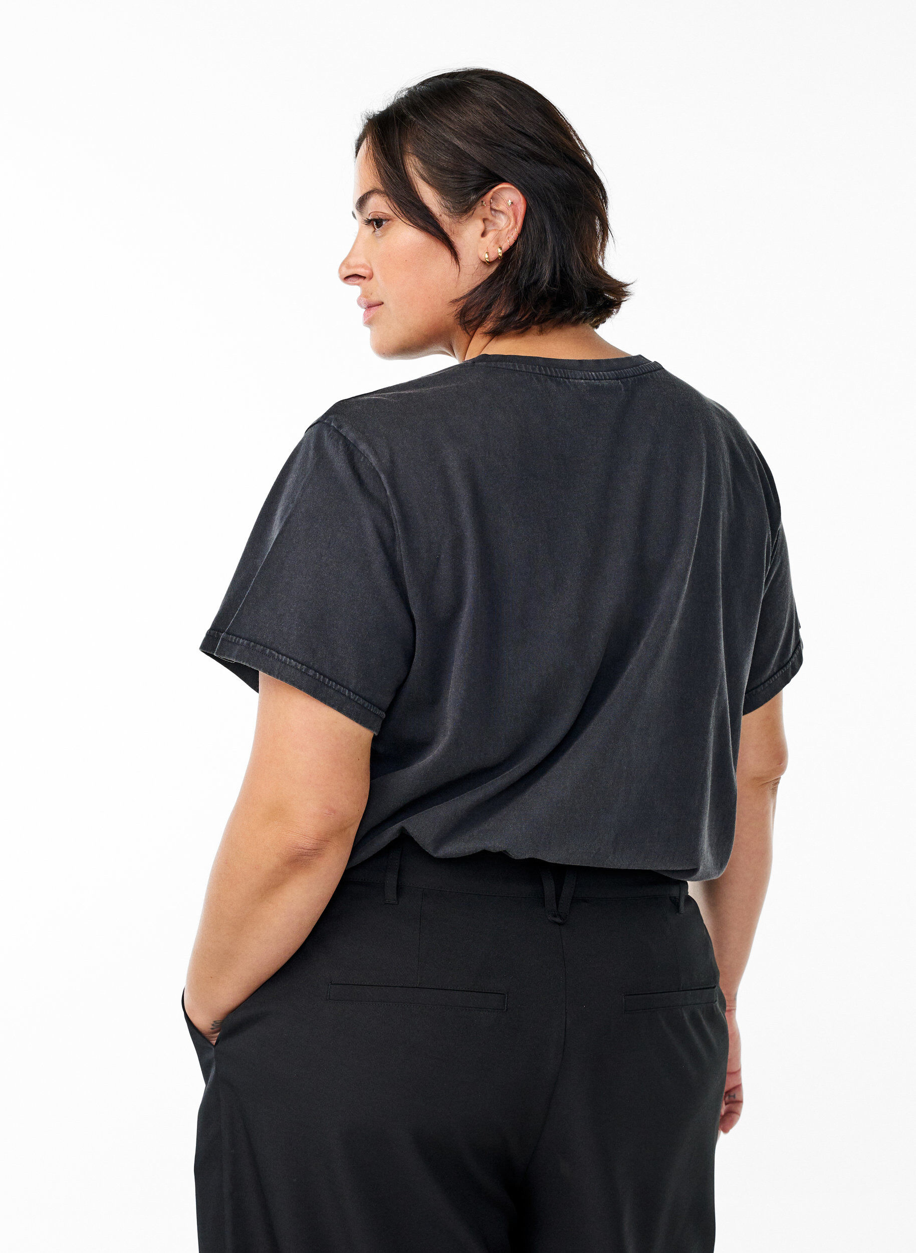 Zizzifashion Organic cotton T-shirt with rhinestones and butterfly motif, Grey, Model image number 2