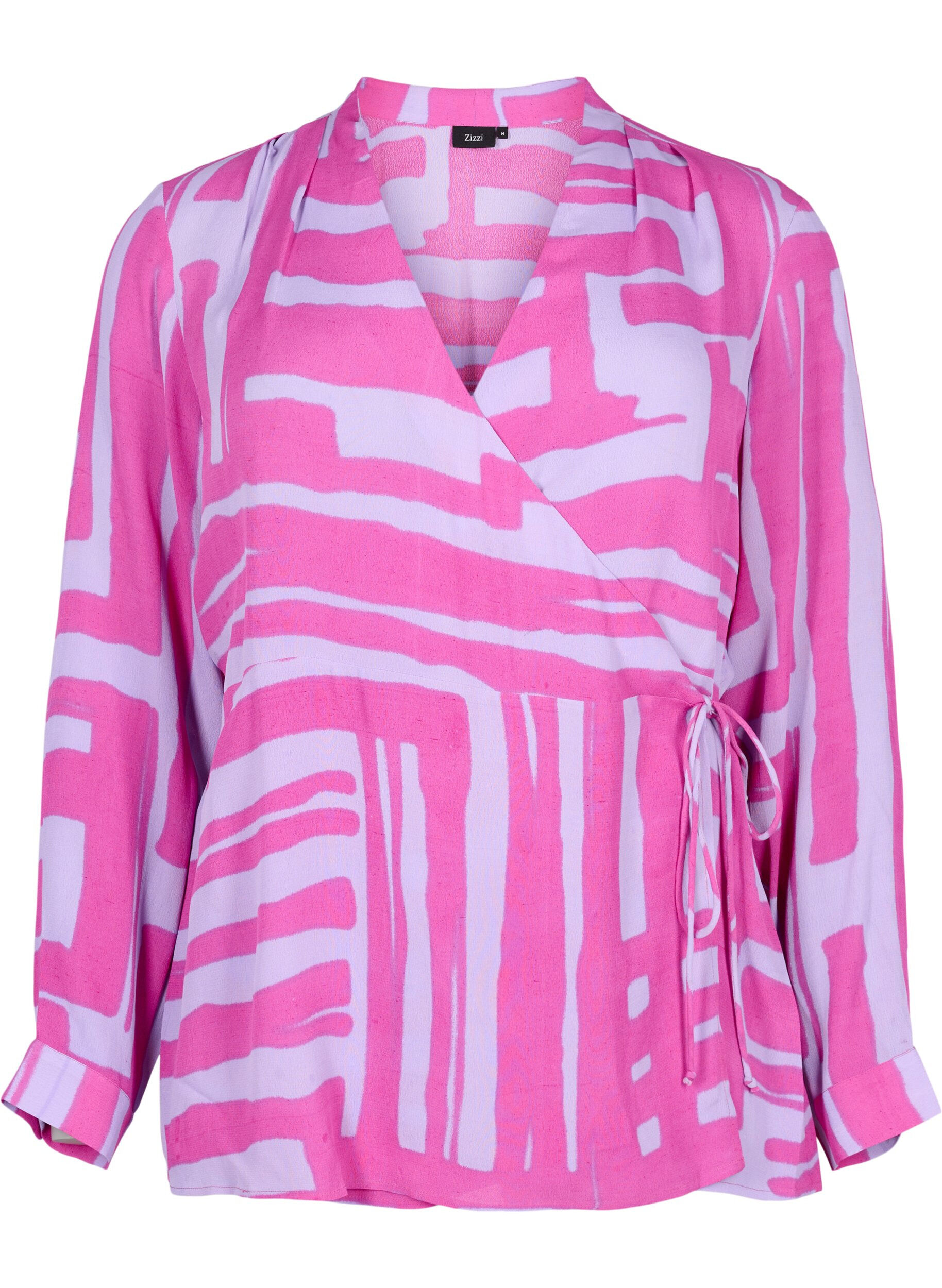 Zizzifashion Printed wrap blouse in viscose, Rose Violet AOP, Packshot image number 0