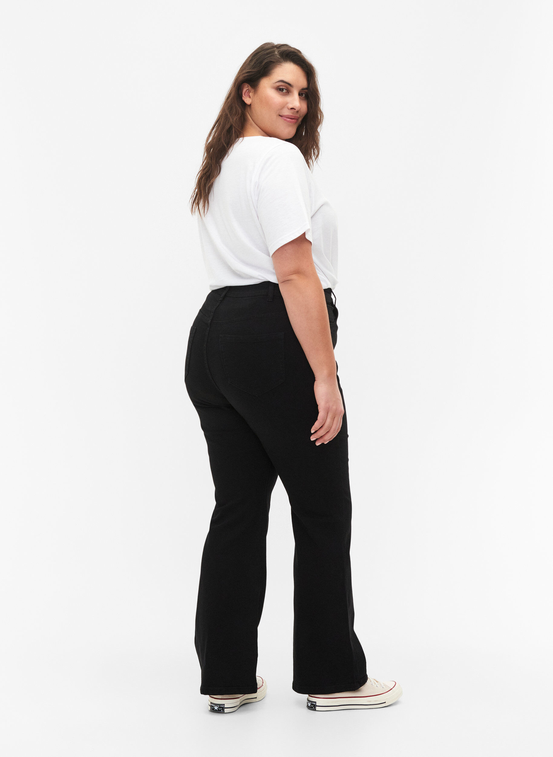 ZizzifashionHigh waisted jeans with bootcut, Black, Model image number 1