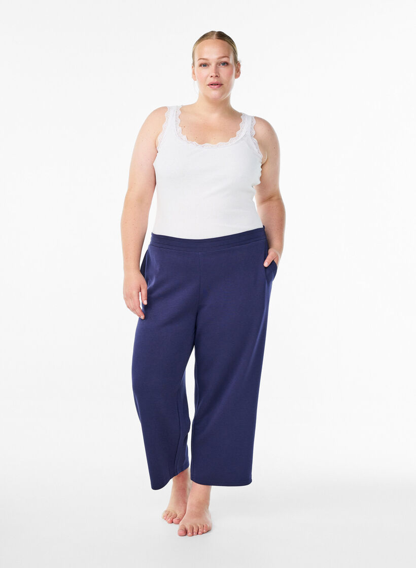 7/8 modal mix pants with pockets, Blue, Model image number 0