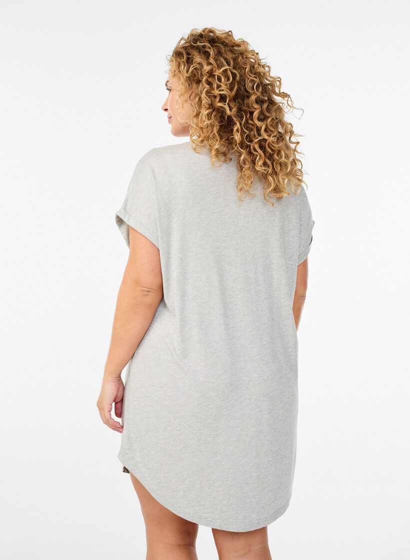 Short sleeve nightgown with text print, Grey, Model image number 2