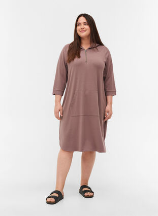 Sweater dress with hood and pockets, Deep Taupe, Model image number 2