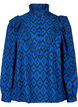 Shirt blouse in viscose with frilled details, True blue w. Black, Packshot image number 0
