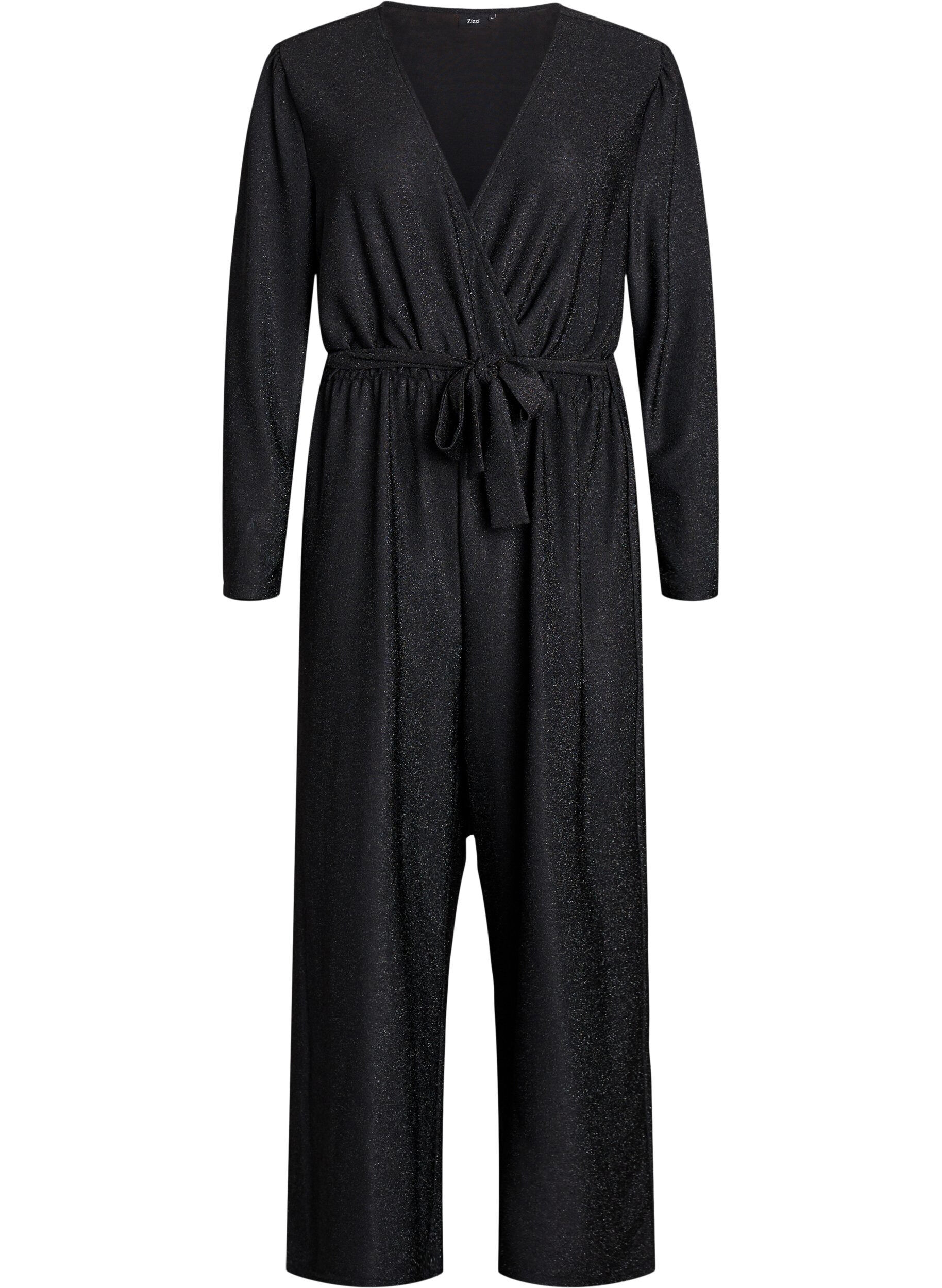 Jumpsuit with glitter and tie-belt