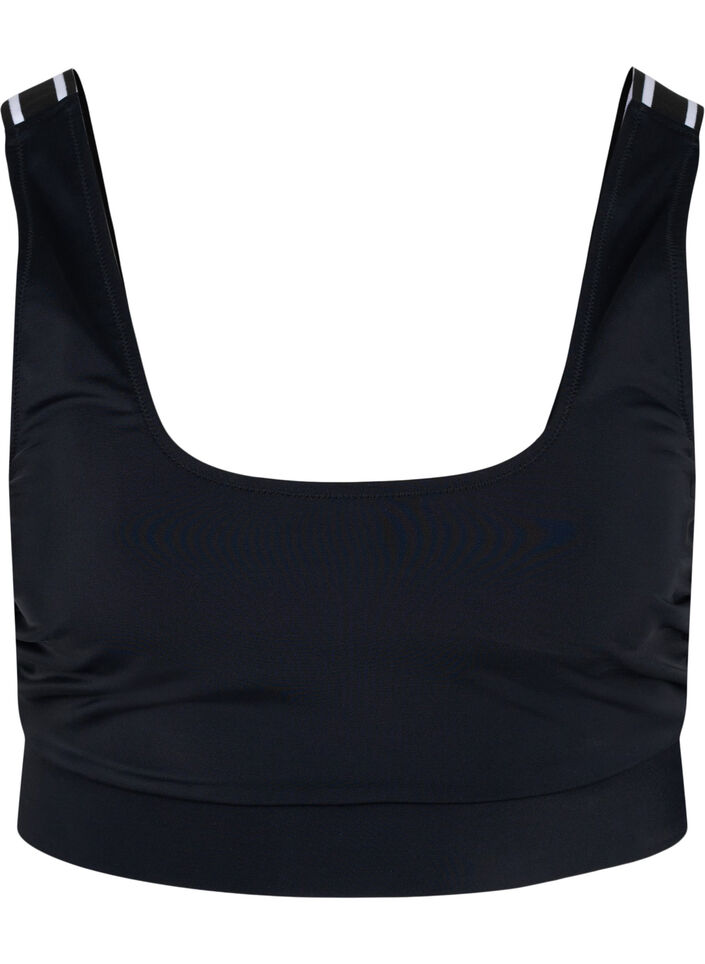 Bikini top with striped shoulder straps, Black, Packshot image number 0