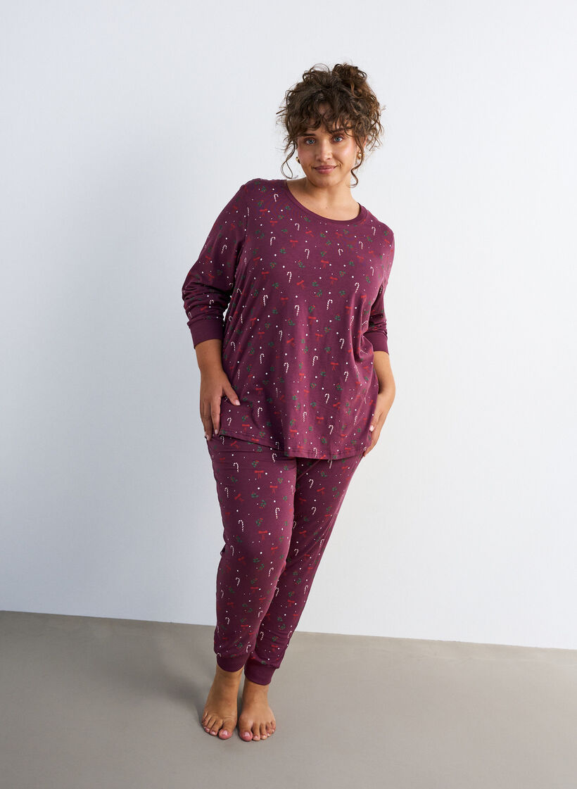 Printed night top, Dark Bordeaux, Model image number 1