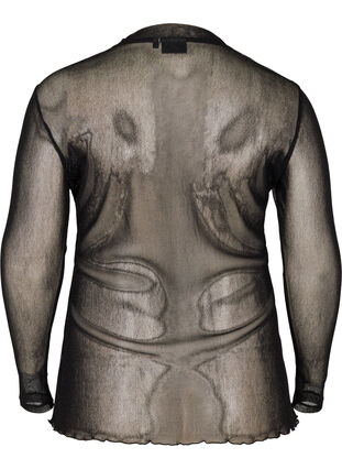 Close-fitting mesh blouse with lurex, Black, Packshot image number 1
