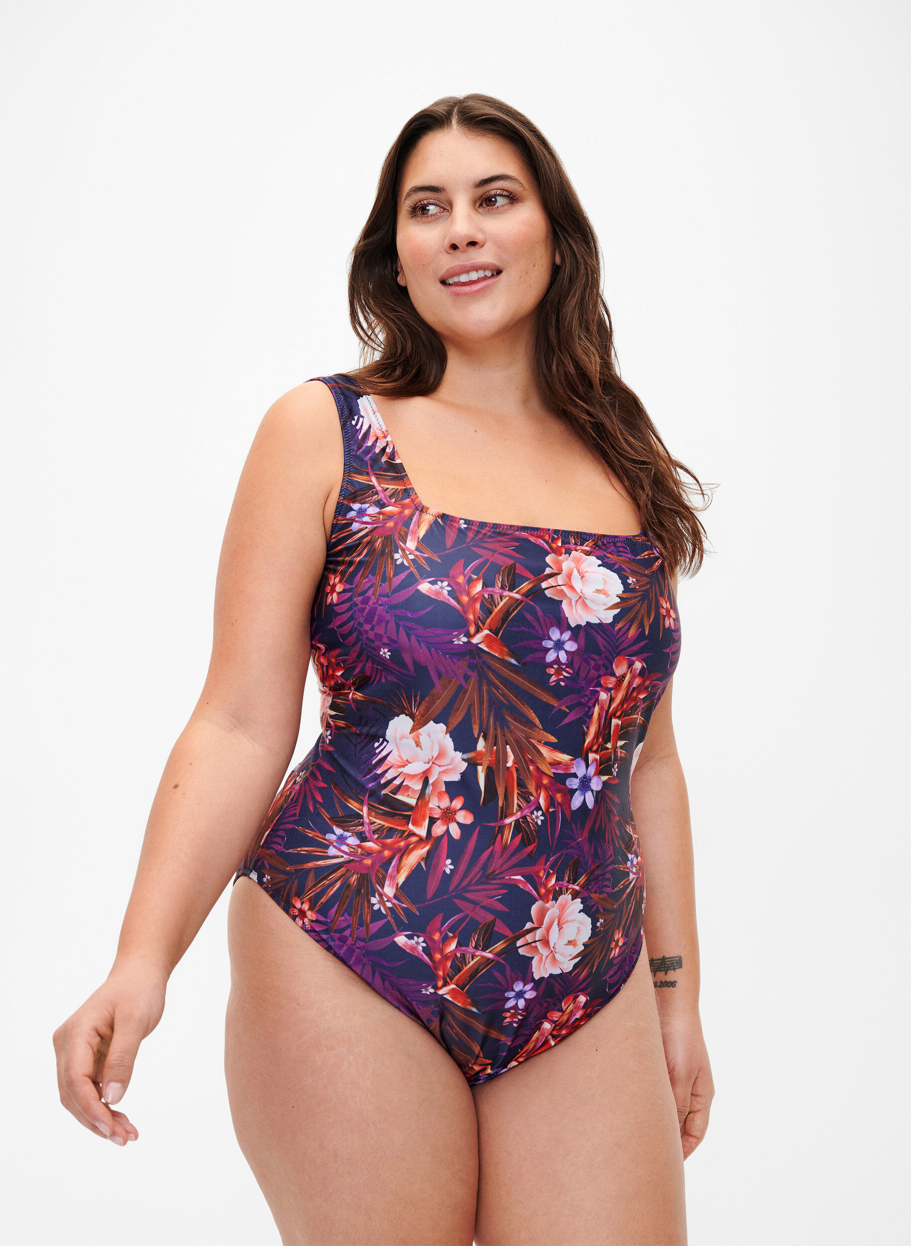 Zizzifashion Swimsuit with floral print, Purple Flower, Model image number 0
