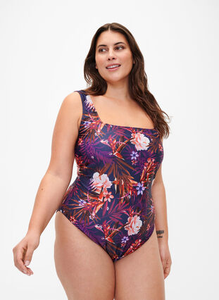 Swimsuit with floral print, Purple Flower, Model image number 0