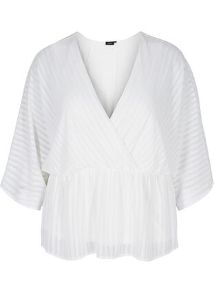 Blouse with 3/4 sleeves and a V-neckline, White, Packshot image number 0