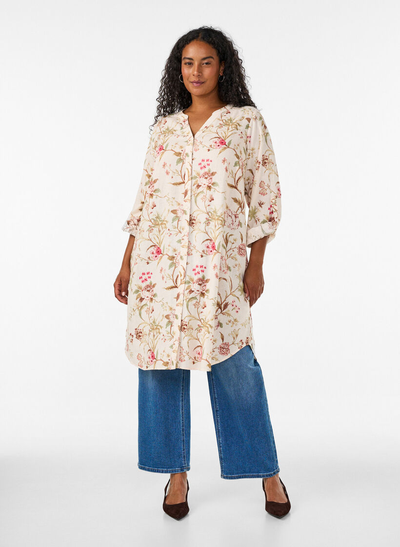 Long shirt in linen and viscose, Vanilla, Model image number 1