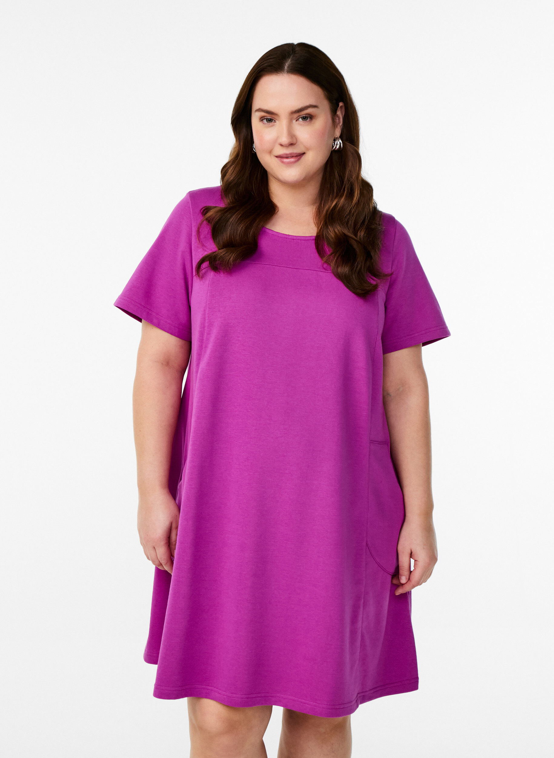 Zizzifashion Jersey dress with short sleeves and pockets, Purple, Model image number 0