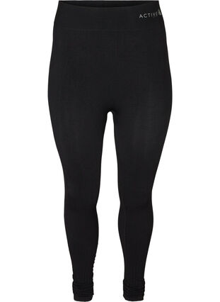 High waisted, textured workout leggings, Black, Packshot image number 0