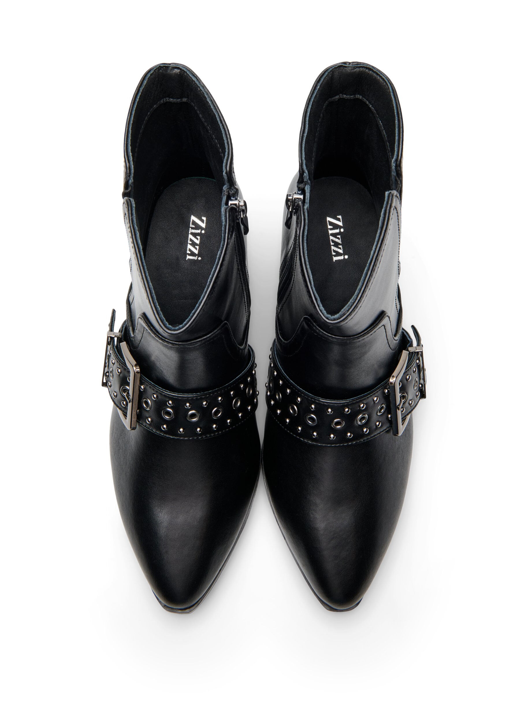 ZizzifashionLeather ankle boot with strap and studs, Black, Packshot image number 2