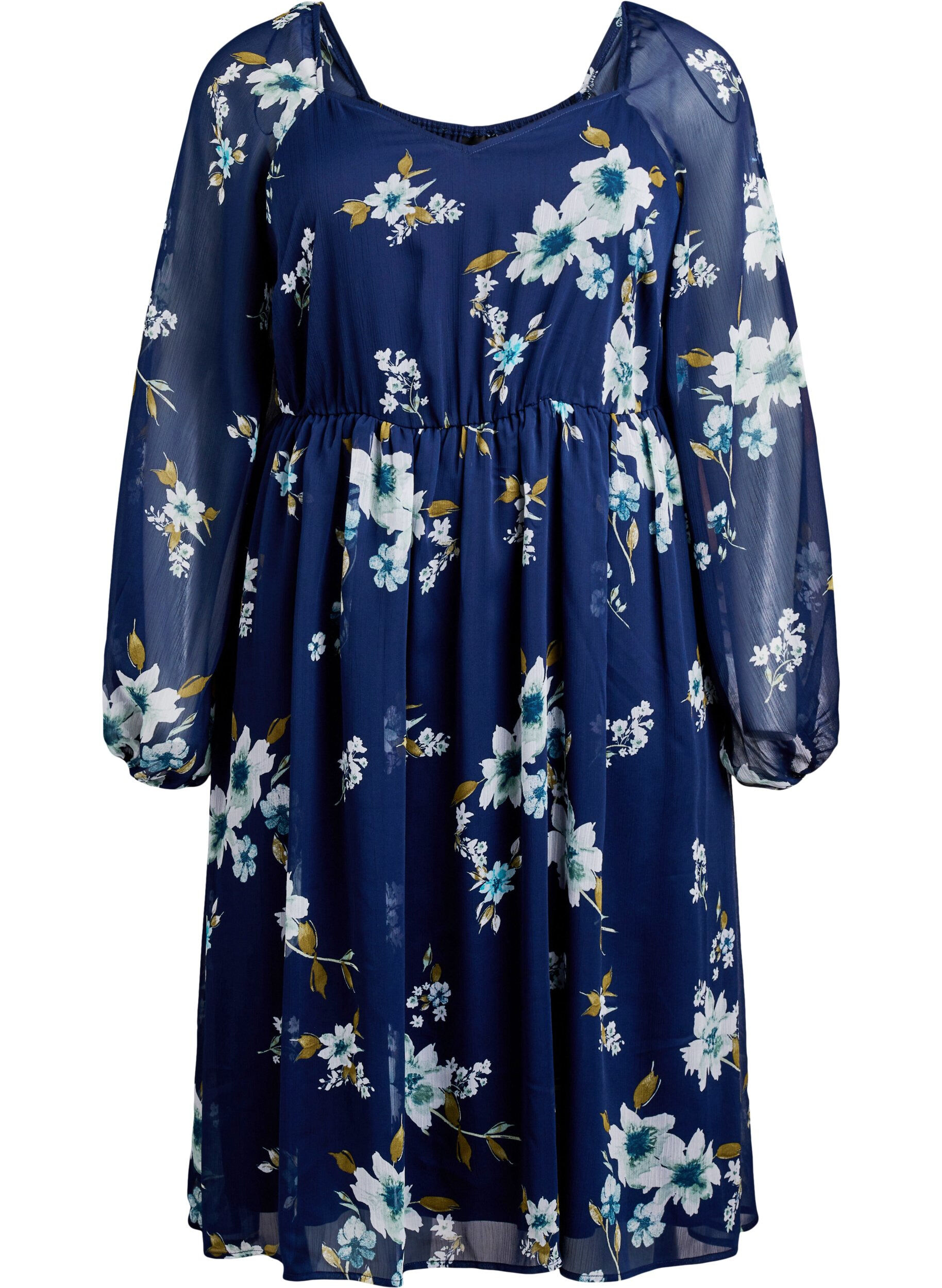 Zizzifashion Chiffon party dress with long sleeves, Blue, Packshot image number 0