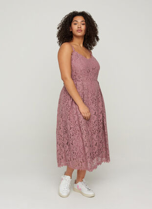 Sleeveless lace midi dress, DARK ROSE, Model image number 3