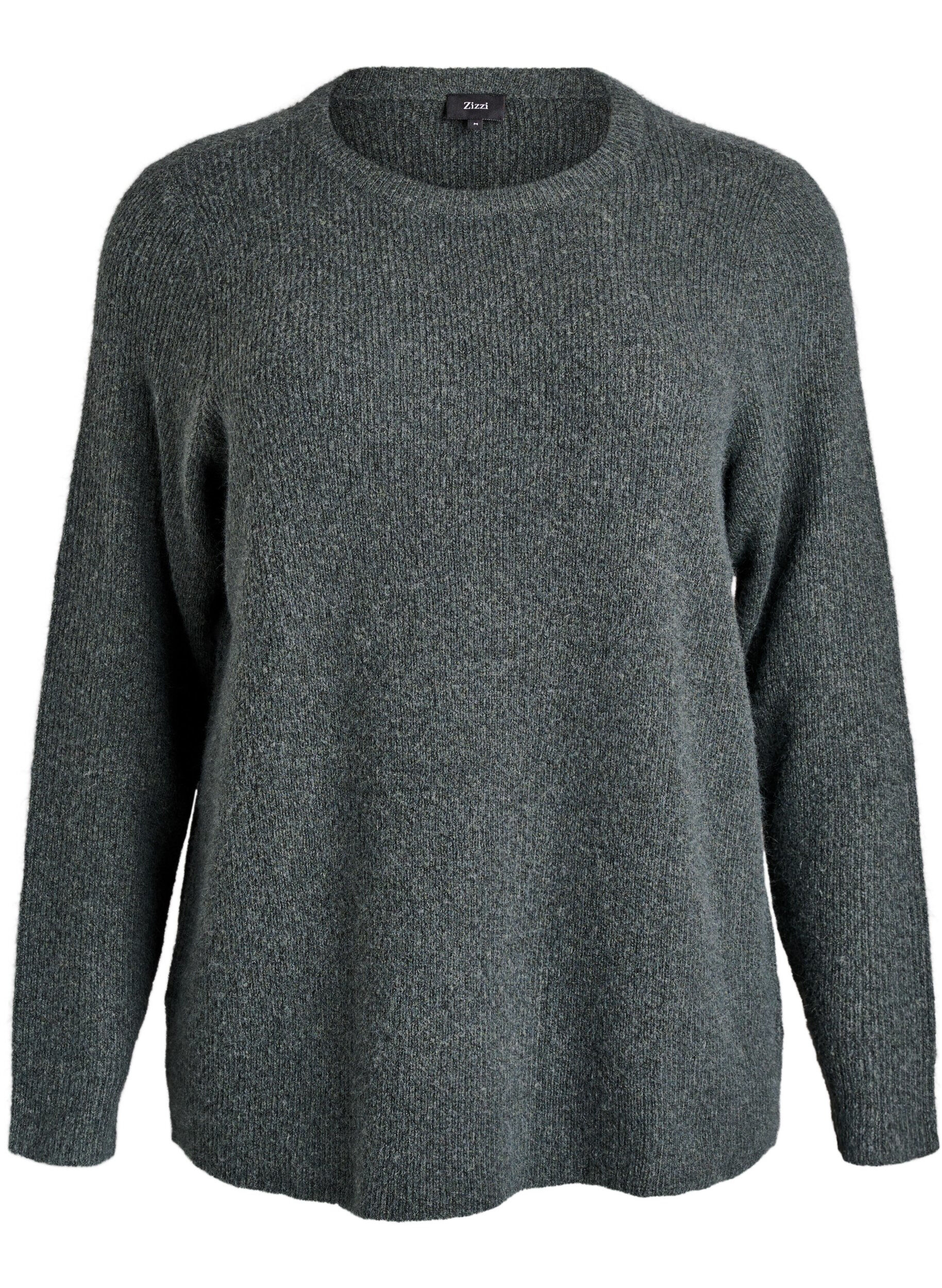 Melange knit blouse with round neck