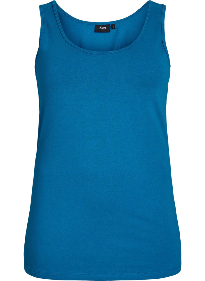 Solid color basic top in cotton, Petrol, Packshot image number 0