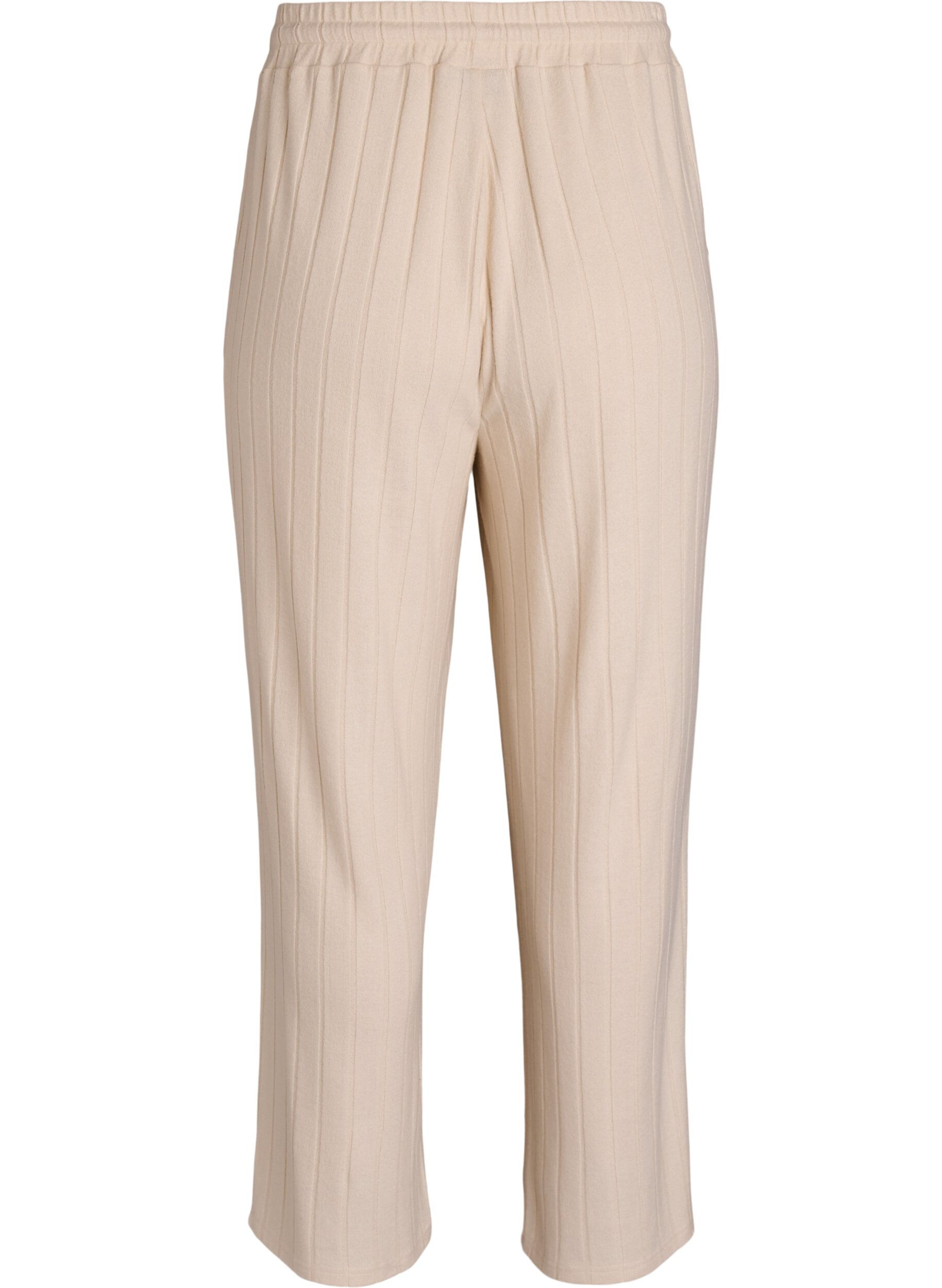 Zizzifashion Ribbed jersey lounge trousers with a high waist, Beige, Packshot image number 1