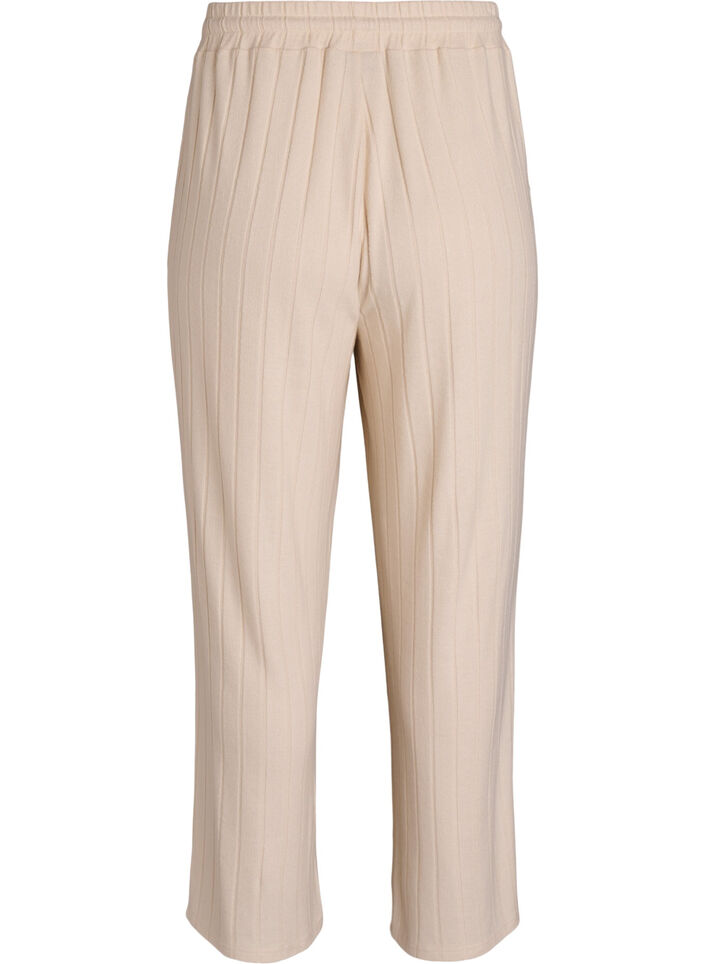 Ribbed jersey lounge trousers with a high waist, Beige, Packshot image number 1