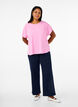 Blouse with short sleeves and a round neckline, Pink, Model image number 1