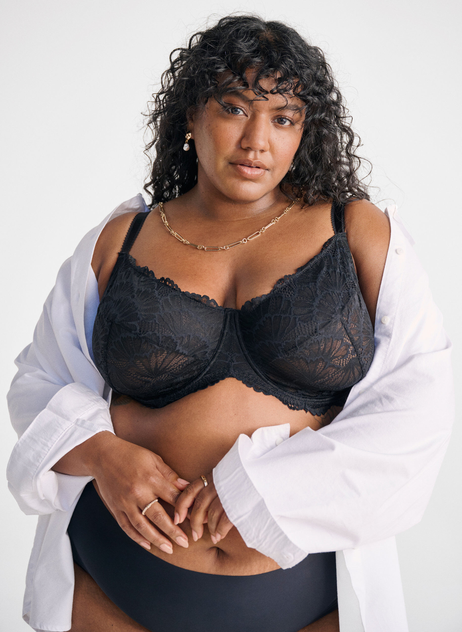 Zizzifashion Full coverage lace bra with underwire, Black, Image image number 0