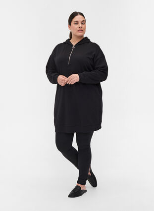 Sweat dress with hood and zipper, Black, Model image number 2