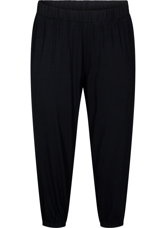 3/4 length jersey trousers with high waist, Black, Packshot image number 0