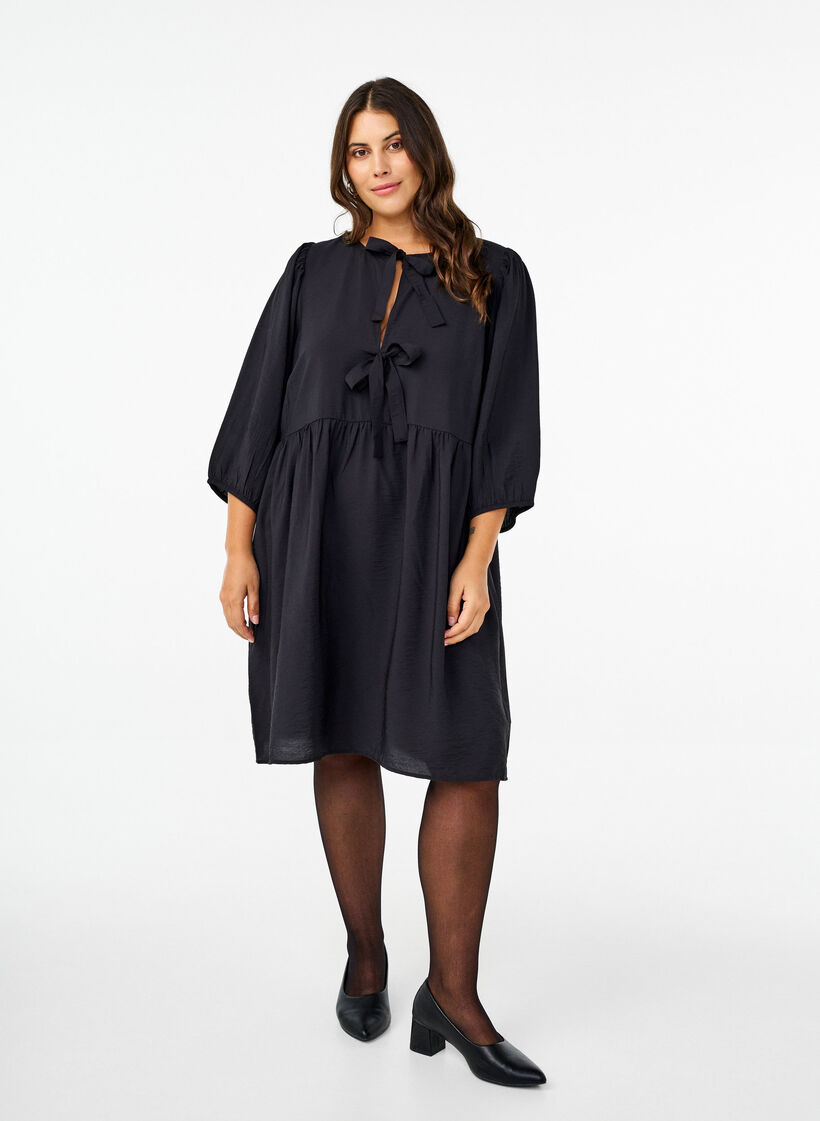 Dress with bows and 3/4 sleeves, Black, Model image number 2