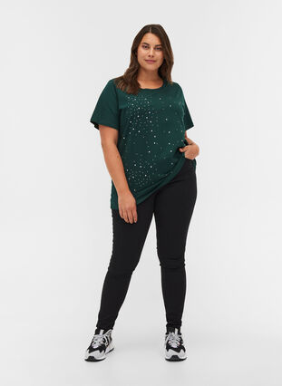 Studded organic cotton t-shirt, Dark Green, Model image number 3