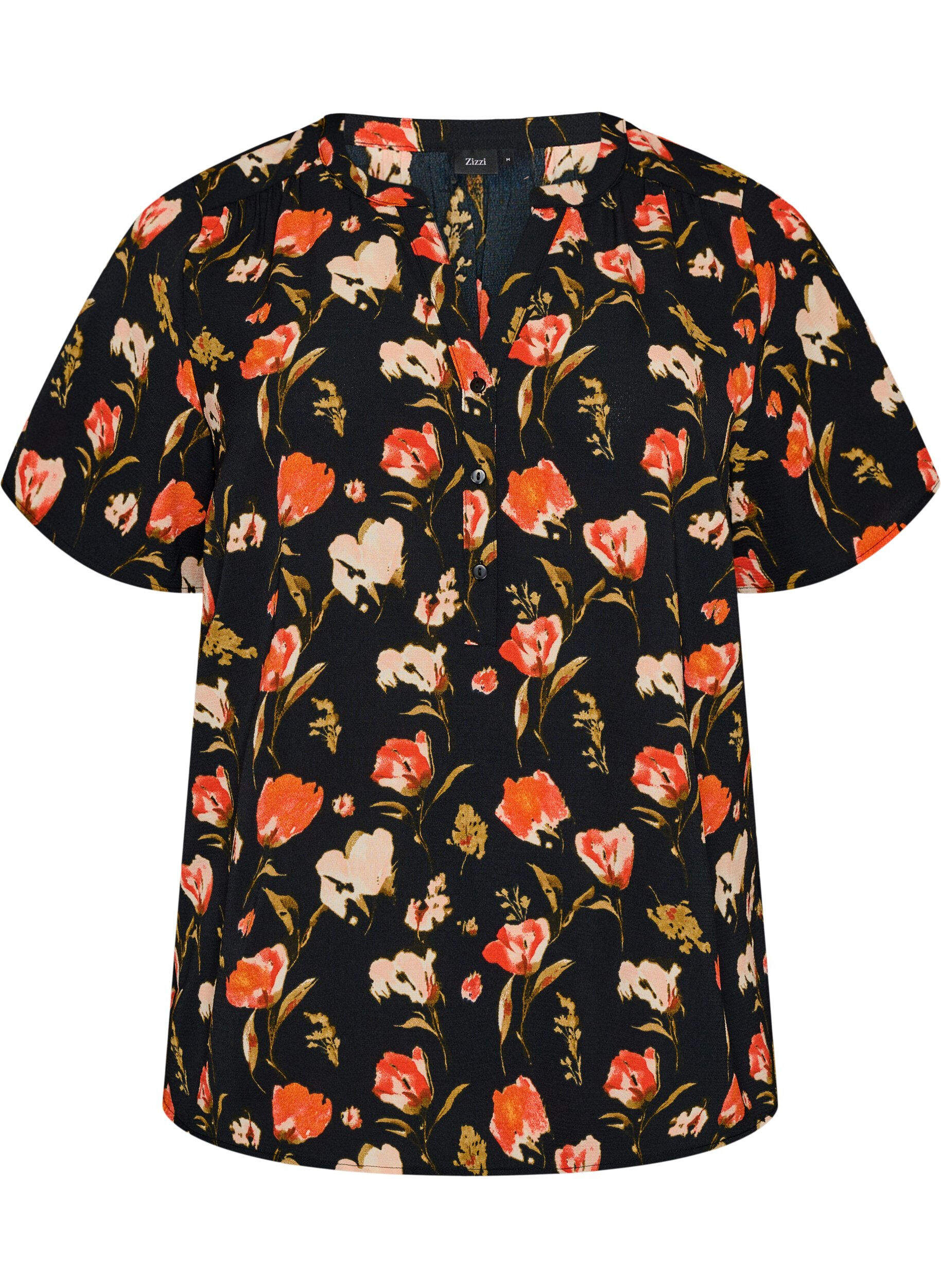 Zizzifashion Blouse with short sleeves and v-neck, Black, Packshot image number 0