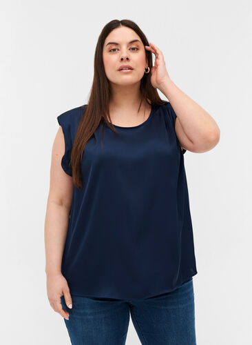 Plain-coloured top with a round neckline, Navy Blazer, Model image number 0