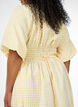 Short small check dress with balloon sleeves, Yellow, Model image number 3