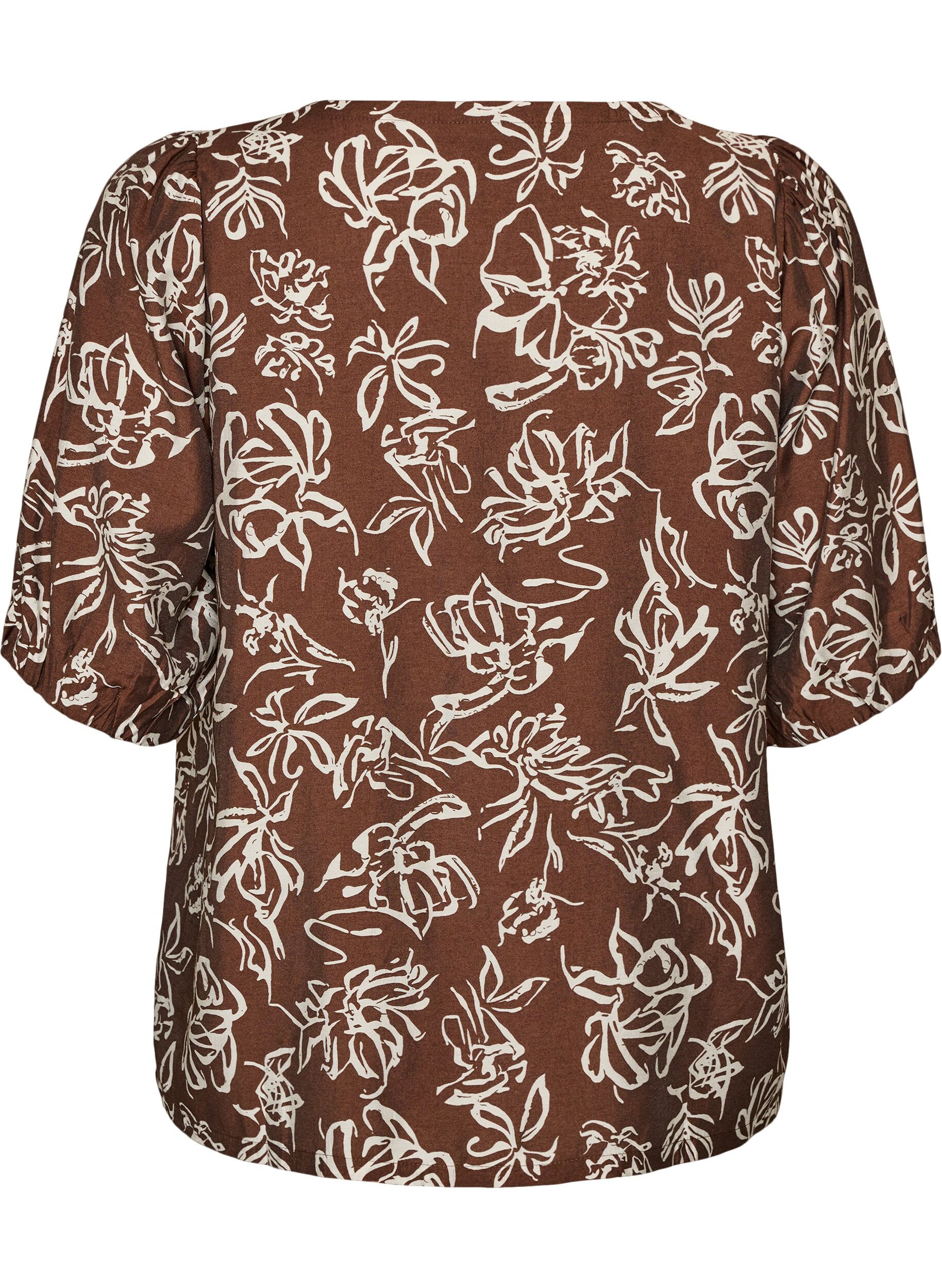 ZizzifashionViscose blouse with V-neck, Brown, Packshot image number 1