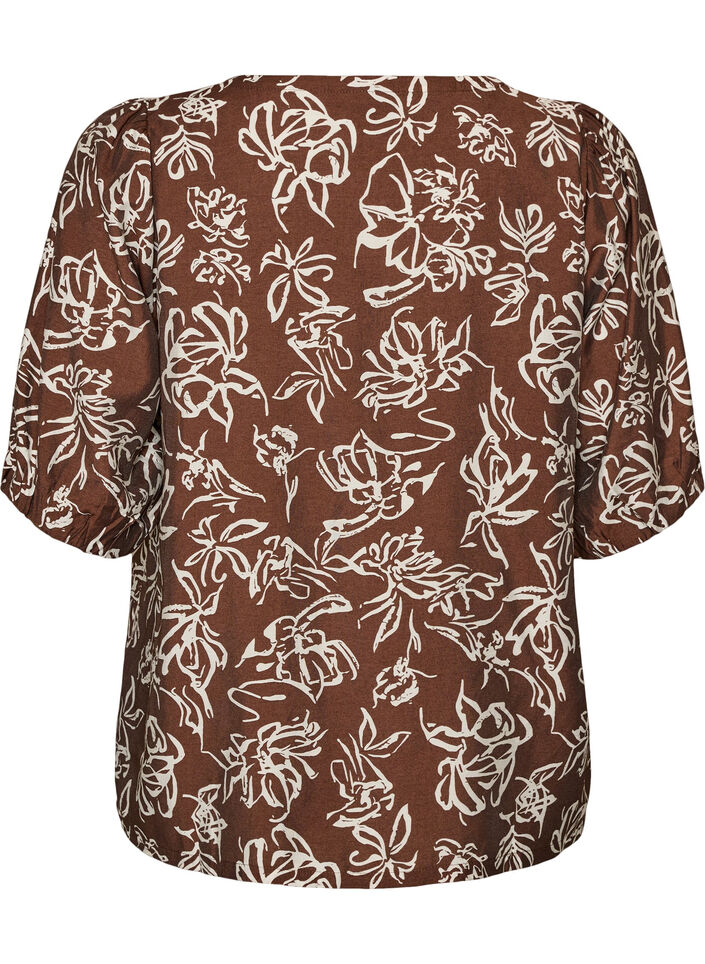 Viscose blouse with V-neck, Brown, Packshot image number 1