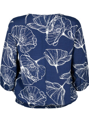 Viscose blouse with flower print and smocking, Navy B./Big Fl. AOP, Packshot image number 1