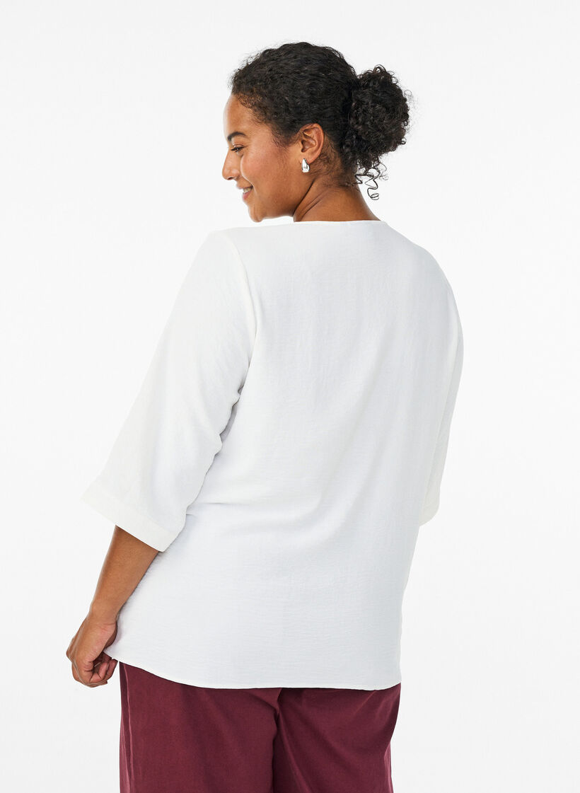 Shirt Blouse with V-Neck and 3/4 Sleeves, Vanilla, Model image number 2