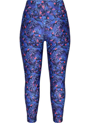 Workout leggings with 7/8 length and print, Blue Leaf AOP, Packshot image number 1