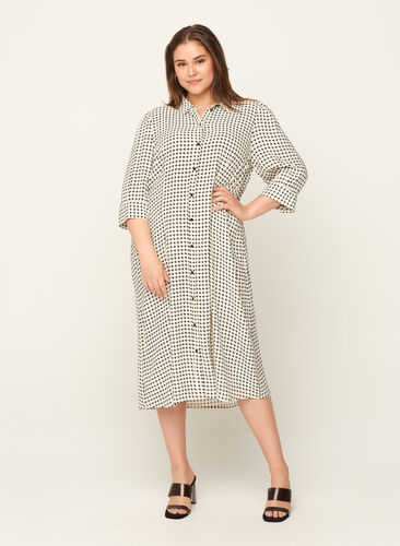 Checked viscose dress with buttons, Birch AOP, Model image number 0