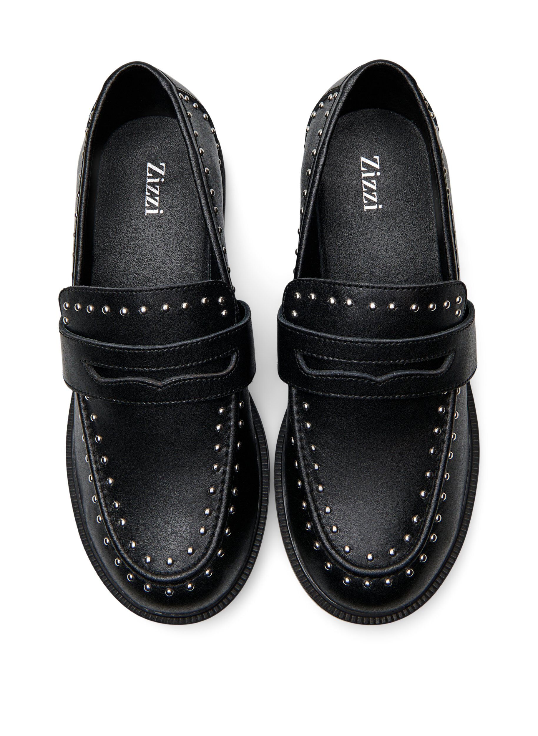 Zizzifashion Wide fit - Leather loafers with studs, Black, Packshot image number 2