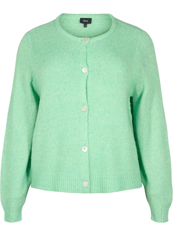 Knitted cardigan with wool and buttons, Light G. Green Mel., Packshot image number 0