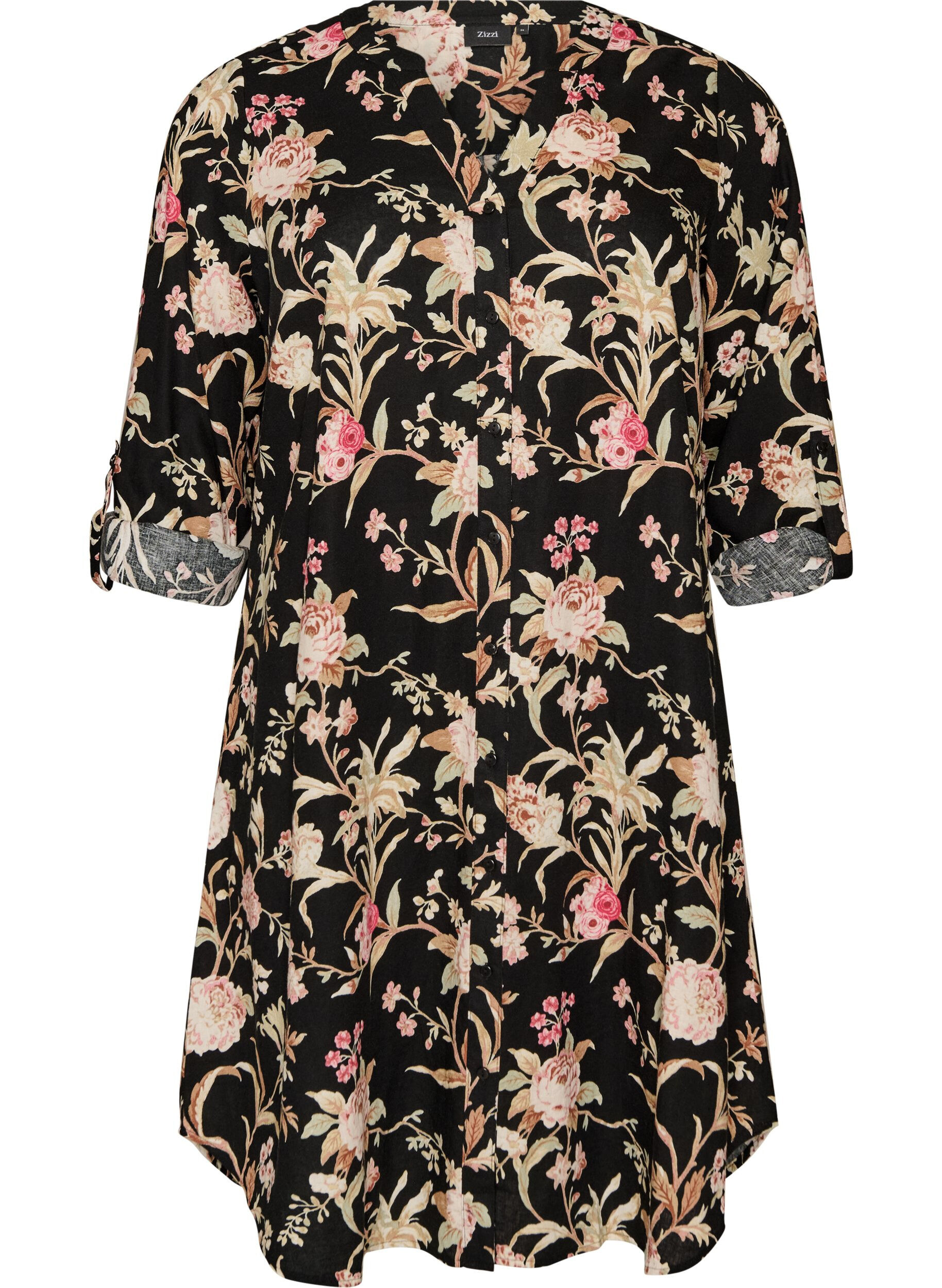 ZizzifashionLong shirt in linen and viscose, Black, Packshot image number 0