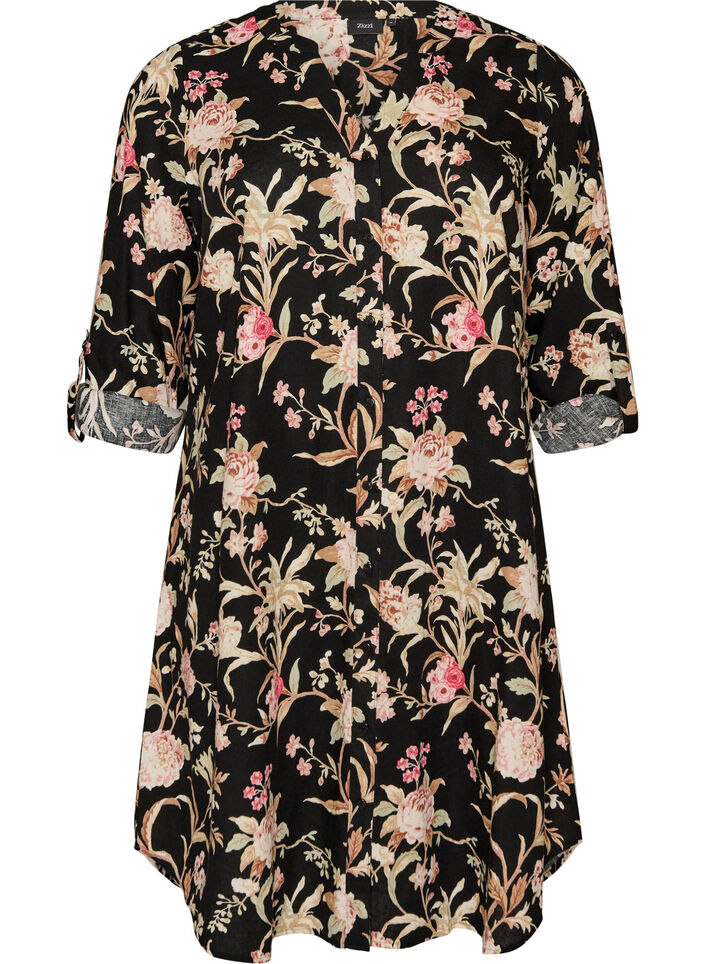 Long shirt in linen and viscose, Black, Packshot image number 0